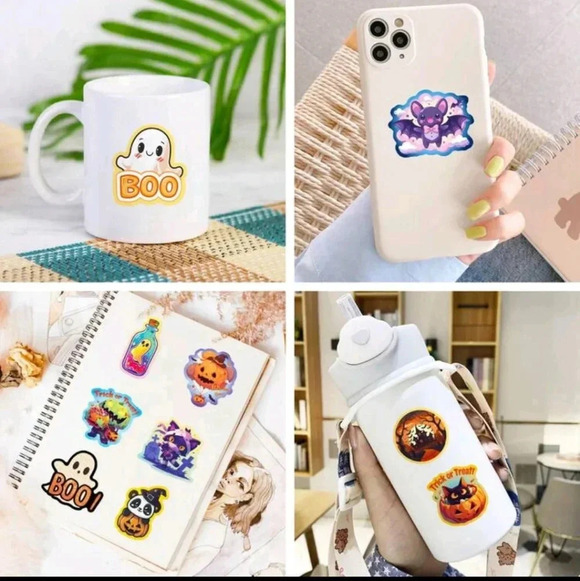 Orange Halloween party vinyl sticker 50 piece multicolored bear cat pumpkin set - Picture 5 of 8